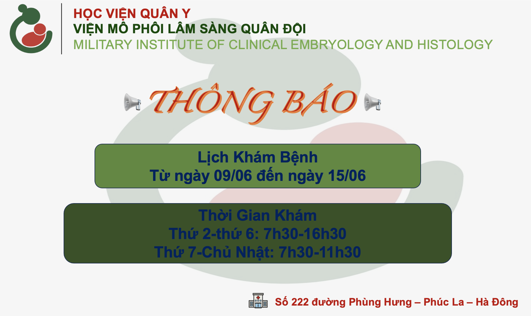 Lịch khám 9/6.15/6